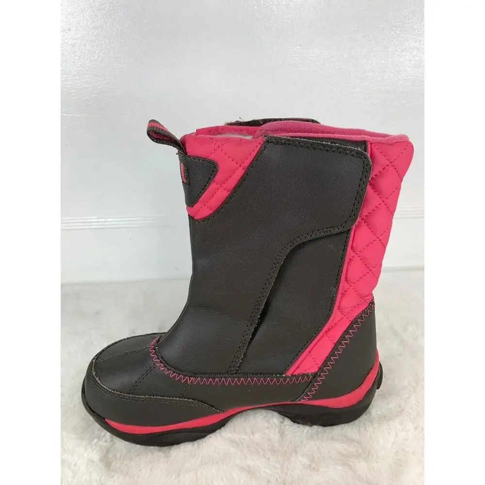 Girls Lands End Quilted Winter Boots Size 2M Pink & Black Water-Resistant